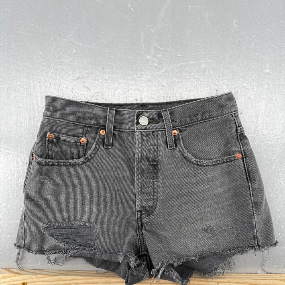 Levis 501 Original Shorts Womens 25 Grey Distressed High Rise Button‎ Fly Denim